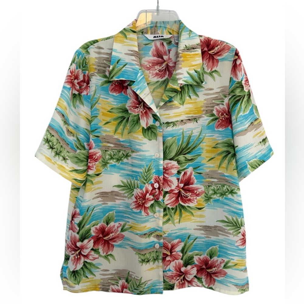 ALIA Hawaiian Vintage Short Sleeve Button Up Large Y2K